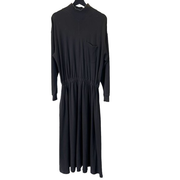 Vintage 90s Eddie Bauer Black Mock Neck Long Sleeve Full Length Dress Large - Picture 1 of 9